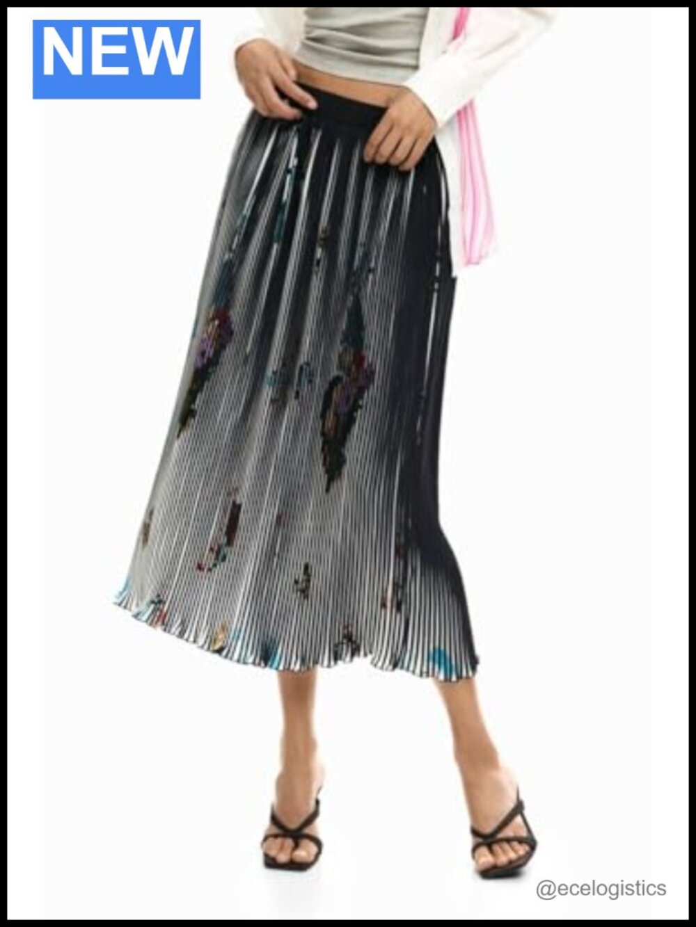 Desigual Midi Skirt Chevron Pattern 100% Polyester Pull On